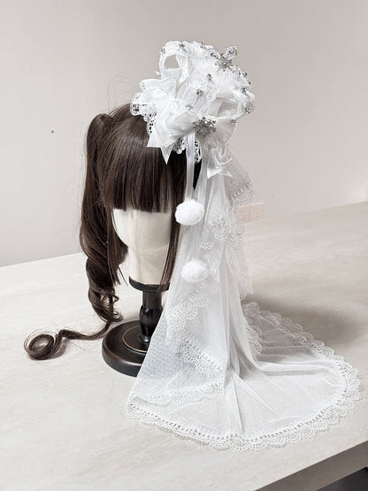 6 with (Pom-Pom Head Mini Veil Color Hat Options Accents) Lace Lolita