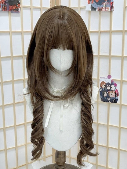Brown Air Bangs Wig with Curly Ponytails - Meow Island Wig