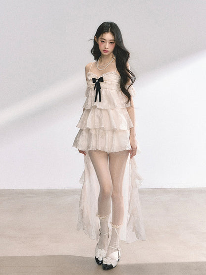 アプリコット カスケード ラッフル トリム ティアード ラッフル キャミ ドレス スカート ハイロー