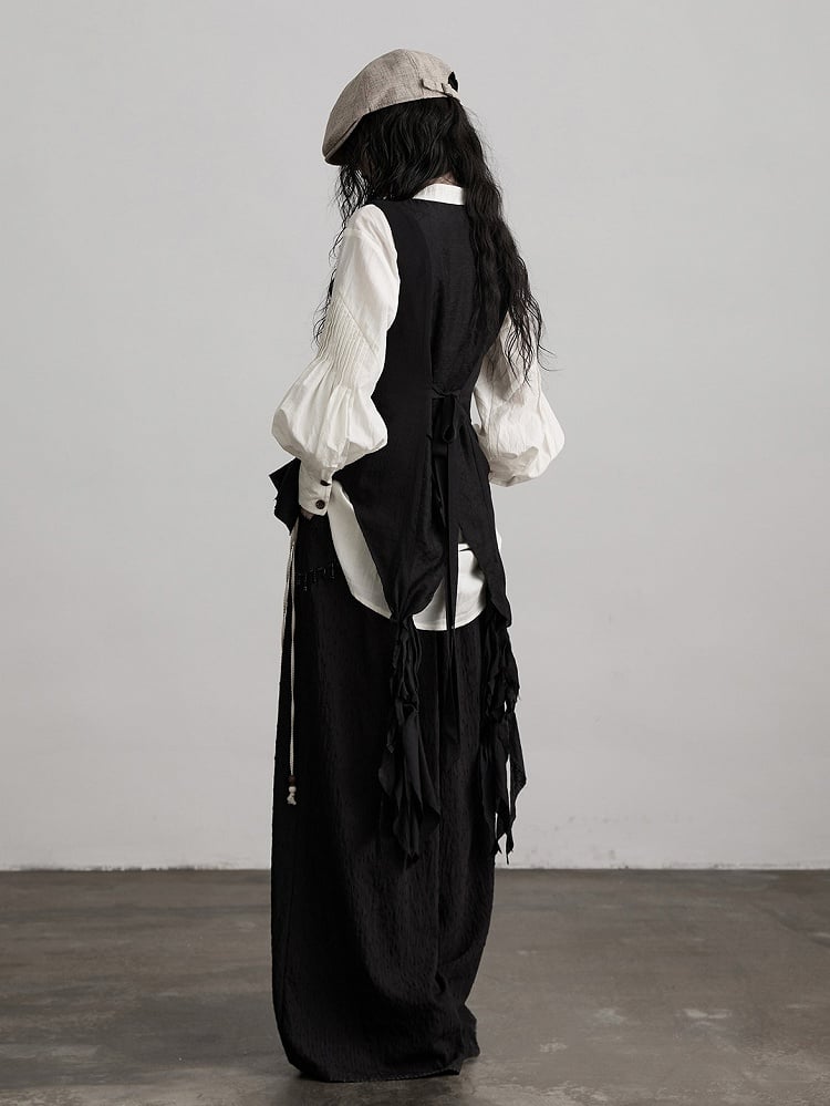 Ruffle Multi-Layer Sleeveless Black Paneled Vest Urban Goth