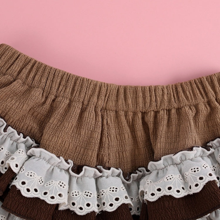 Coffee Tiered Ruffle Skirt with Built-In Shorts - serendipity