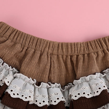 Coffee Tiered Ruffle Skirt with Built-In Shorts - serendipity