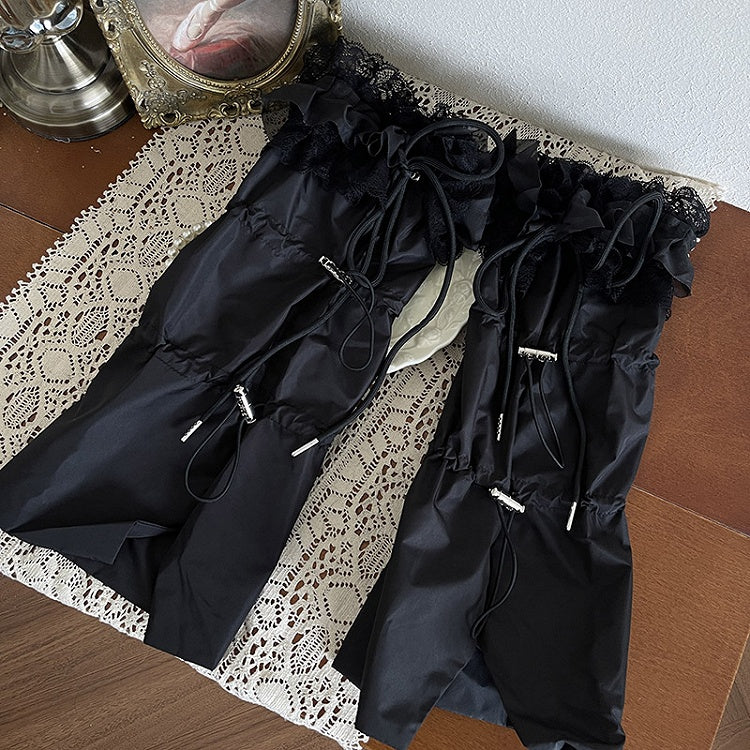 Leg with Design Trim White/Black Warmers Drawstring Lace