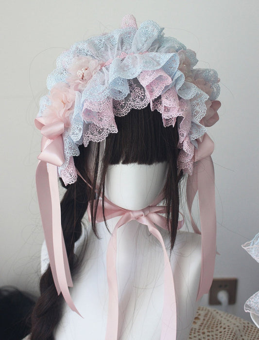 Ruffled Pastel Lace Blue Hairband Pink