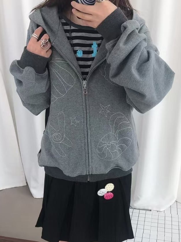 Lining Shell Regular/Fleece Gray Kawaii - Daily Version Hooded Jacket