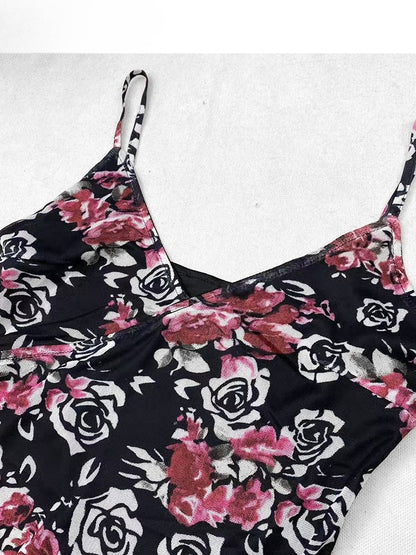 + 花柄トップ、ホルターネック、アンダースカート、キャミスカート、レースセット、ドレス、ホリデーネック、ブラック、パープル、ビタースイート