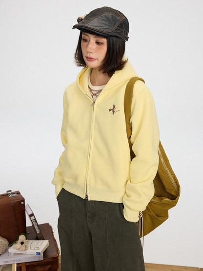 Zipper Placket Yellow Hoodie Kawaii Double-Pull
