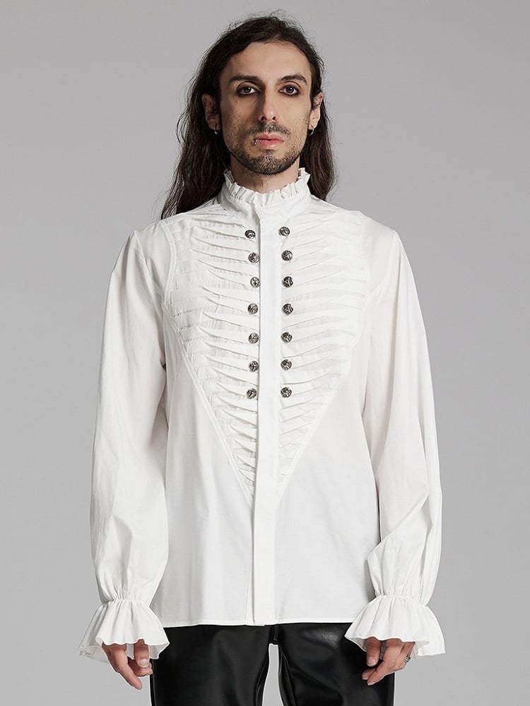 3D White Pleated Shirt Goth Men's