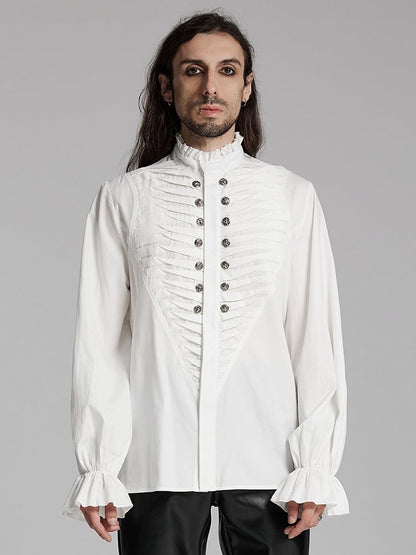 3D White Pleated Shirt Goth Men's