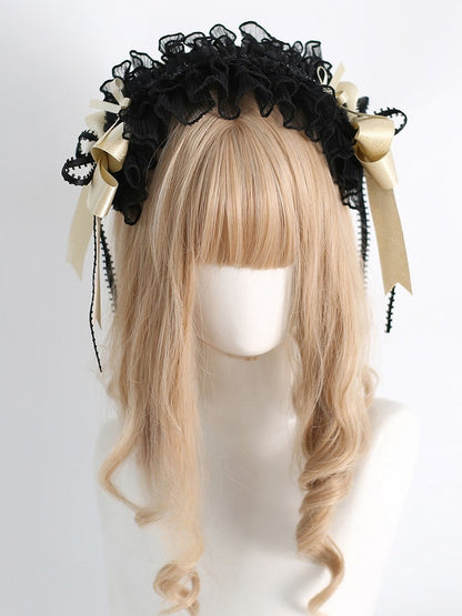 Details Ruffled Hairband Sweet Bowknot BlackGold Polka-dot Lolita Pattern