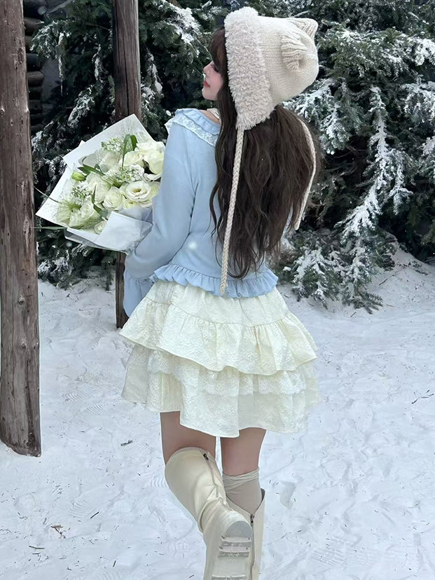 プラスサイズ ホワイト レース アクセント フローラル ジャカード ティアード スカート