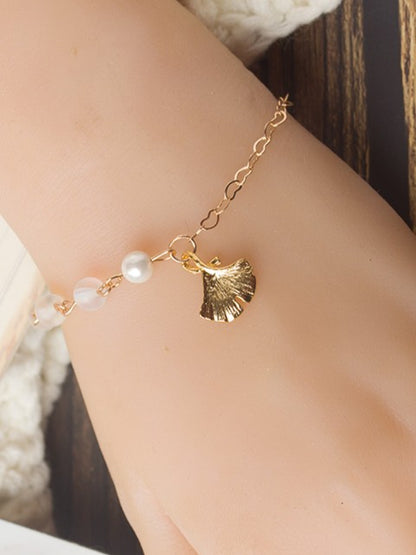 Options Elegant 6 Charrms Bracelet Pearl Golden Leaf and Ginkgo