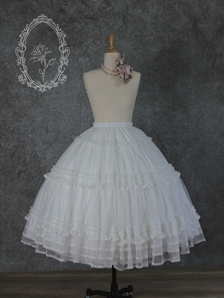 Elegant Lace Trim Tiered Underskirt - Tiny Garden