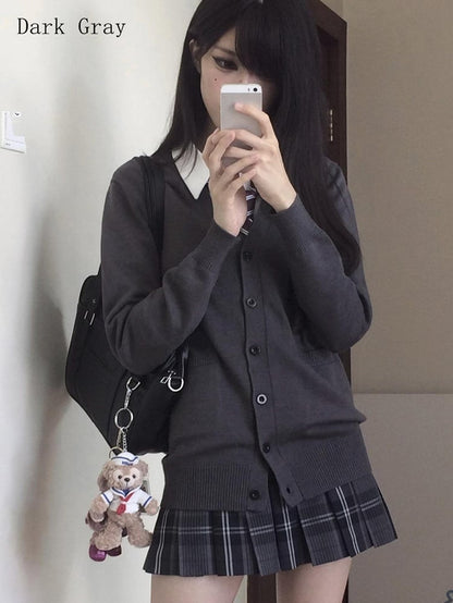 7 Optionen Farbe Strickjacke Gestrickter V-Ausschnitt