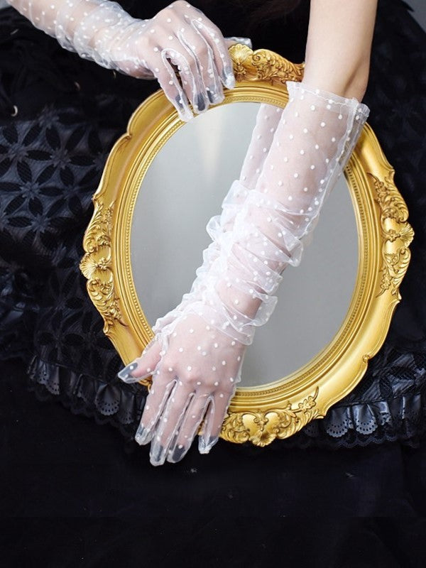 Long Black/White Lace Gloves Dot