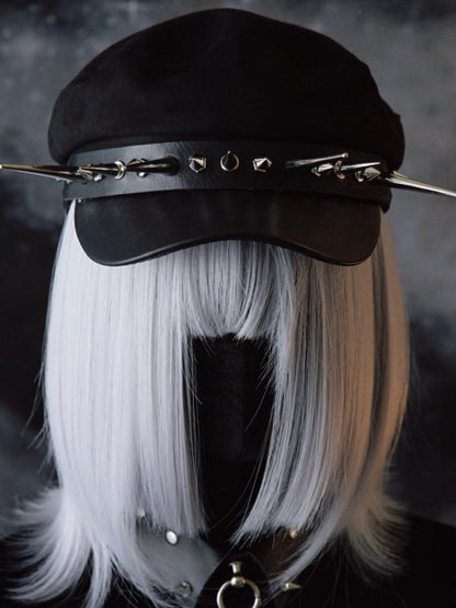 Details Gothic Beret Studs Black Hat