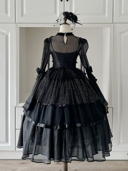 Spaghetti Elegantes JSK-Kleid Lolita Schwarze Träger Vollschichtiges Kuro-Set Schimmernd