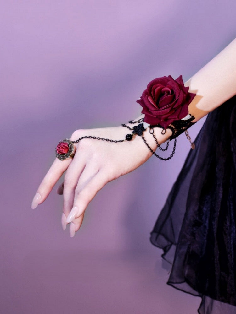 Rose Lace Bracelet Black Decorated Wristband
