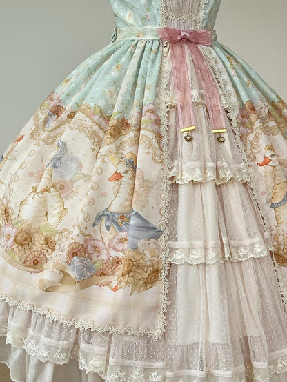 Light Print Jumper Sunflowers Sweet and Skirt Farm Green Lolita Ducks