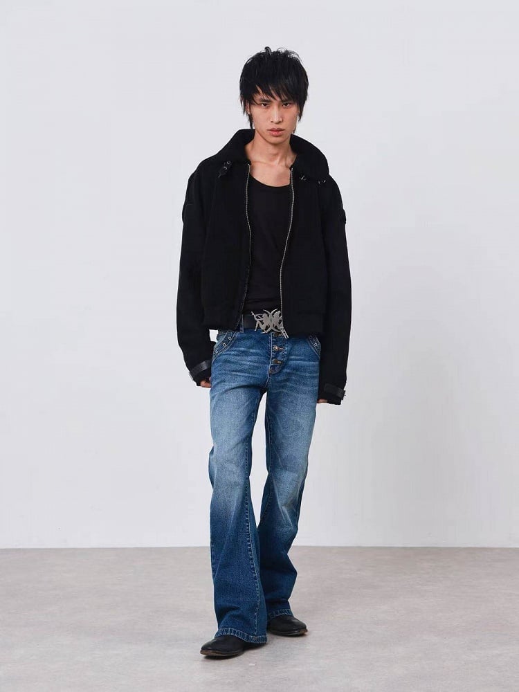 Faded Wash Straight-Leg Jeans in Dark Blue - DETW OnLine