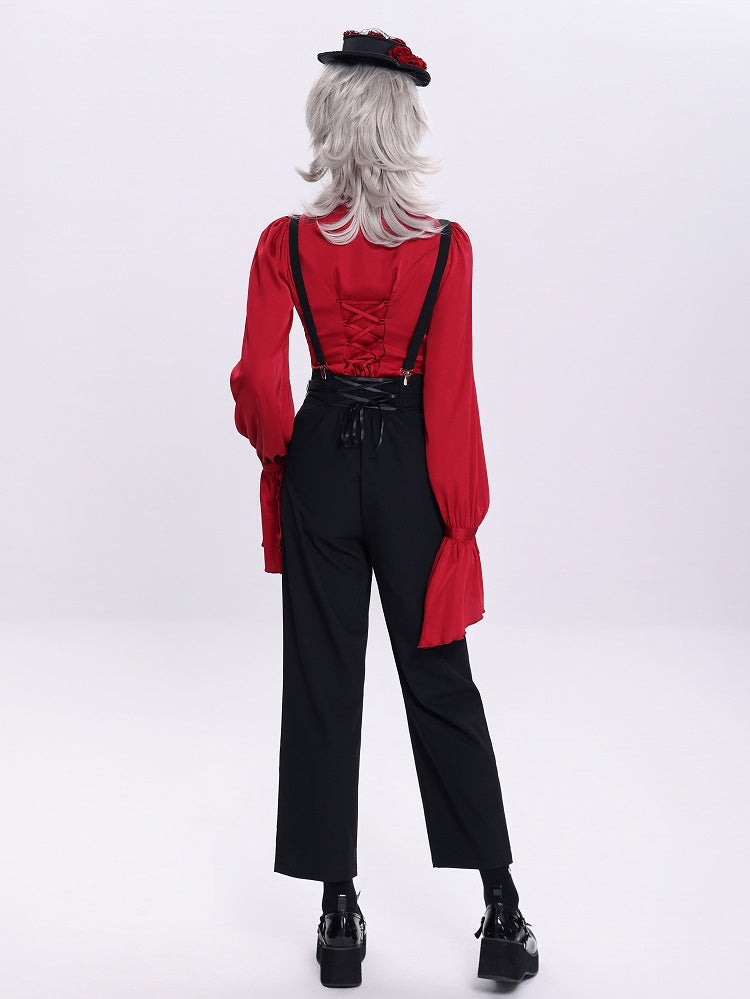 Black High-Waist Ouji Pants with Zip, Buckle Straps, and Shoulder Clips - DevilInspired Exclusive Collection