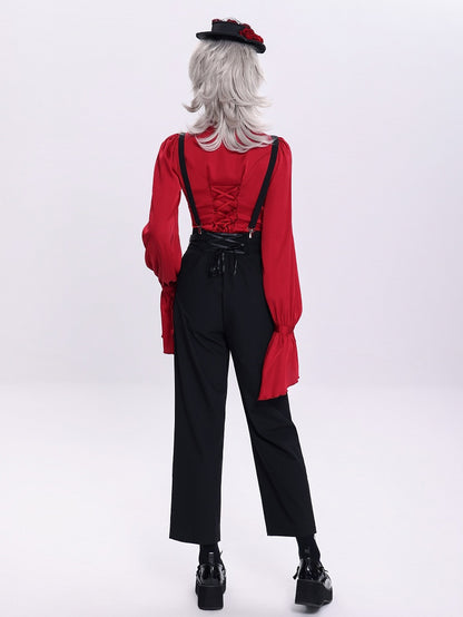 Black High-Waist Ouji Pants with Zip, Buckle Straps, and Shoulder Clips - DevilInspired Exclusive Collection