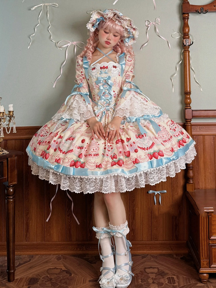 Stück Lange Glocke Ein Gelbes Kleid Mit Süßen Erdbeerärmeln Lolita Kuchendruck