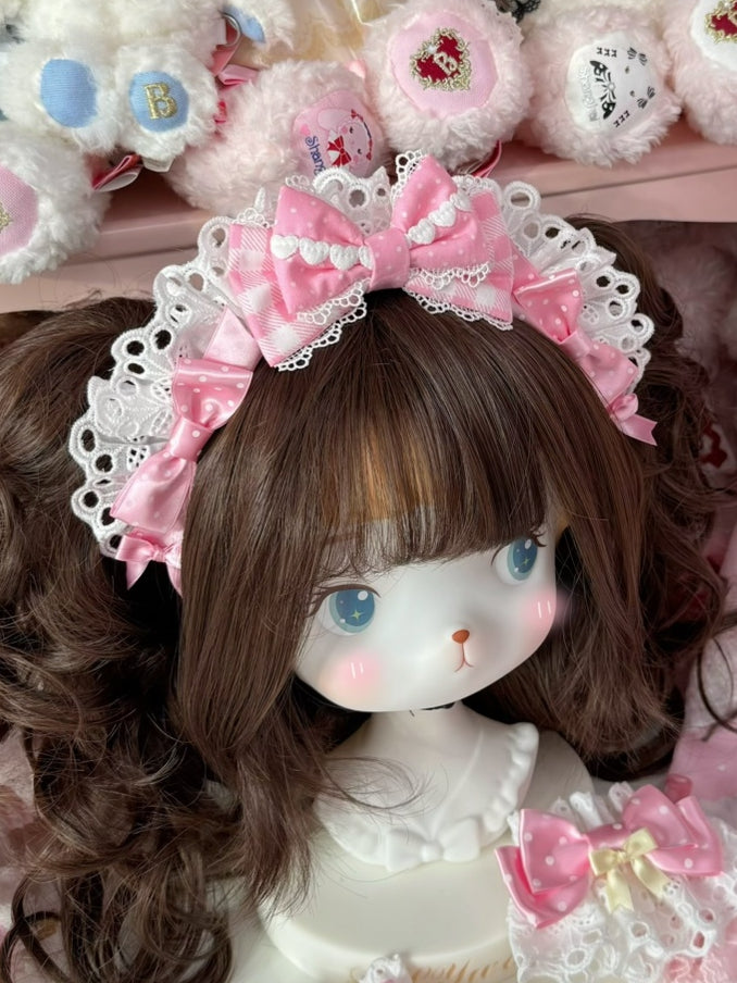 KC Polka-dot And Bowknot Lolita Pink Plaid Sweet Pattern Details