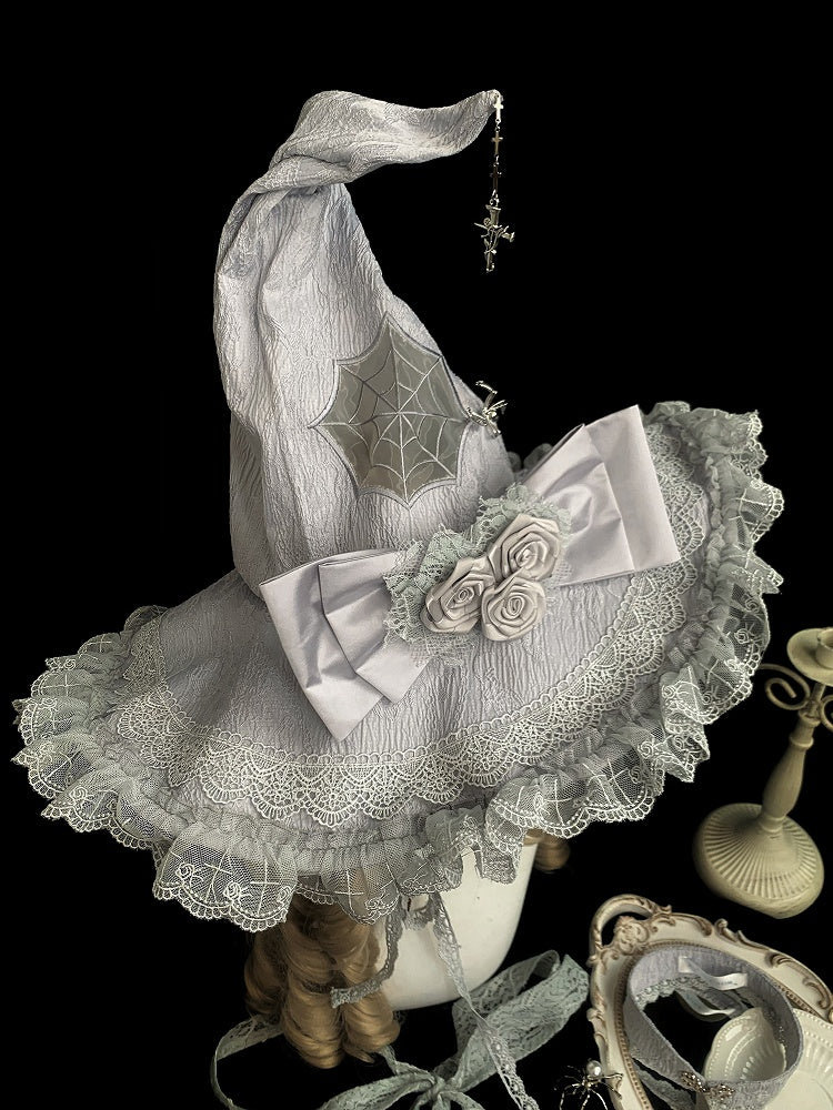 Rose Silver Web Gray and Witch Bowknot Spider Decorated Hat