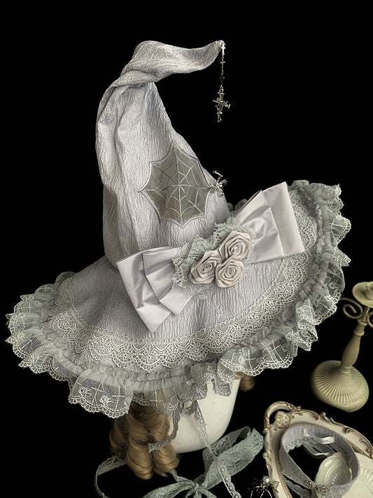 Rose Silver Web Gray and Witch Bowknot Spider Decorated Hat