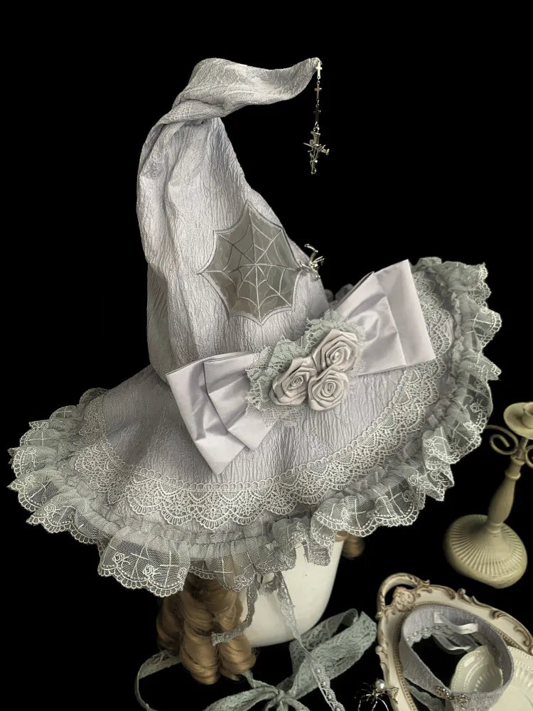und Bowknot Hexe Silber Hut Grau Rose Web Spider
