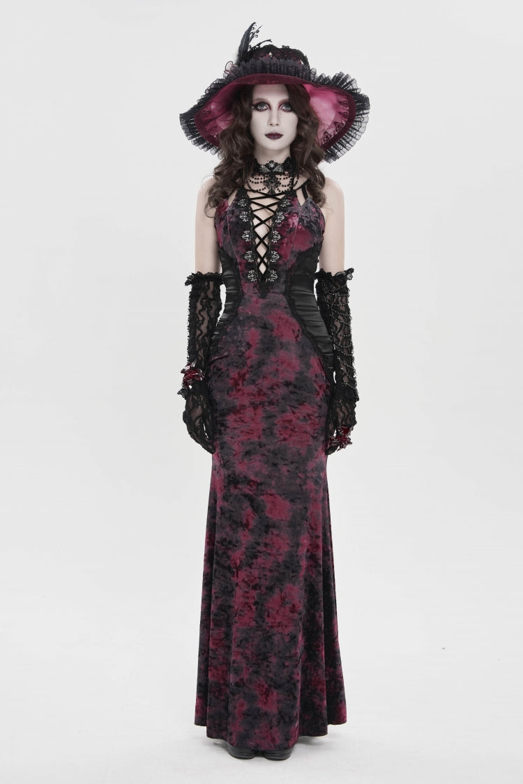 Off Shoulder Halterneck Lace Jsk Dress Black Red Gothic