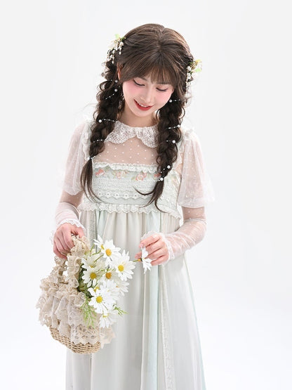 ブラウス レース ホワイト 水玉 ピーターパンカラー ジュリエットスリーブ スイート