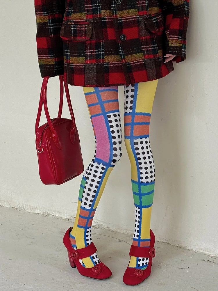 Pattern Geometric Color-Block Pantyhose