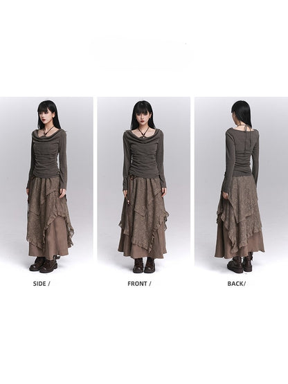 with Coffee Two-Piece Faux Gothic Design High-Stretch Top Halter