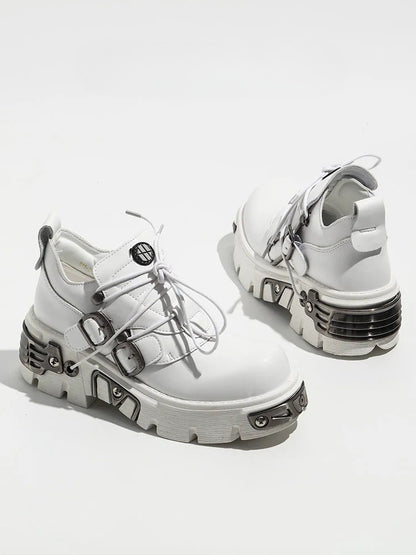 System - Shoes Platform White with Lace-Up Punk Triple Fastening