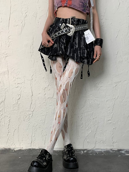 White Cut-out Design Y2K Tights