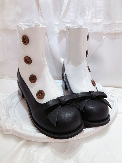 Accents Boots White Lolita Black Button with