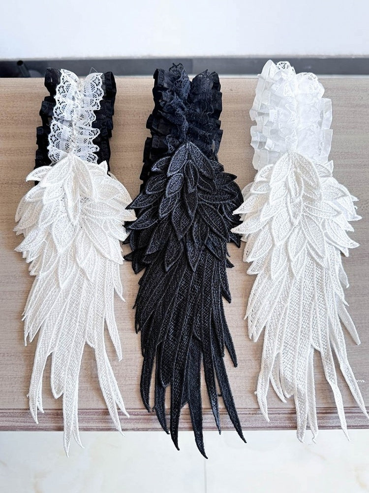 Color Lolita with – Details Lace Hairband Options 3 Ruffled Angel Wing