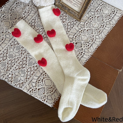Colors Plush Socks Heart Calf 5 Decorated