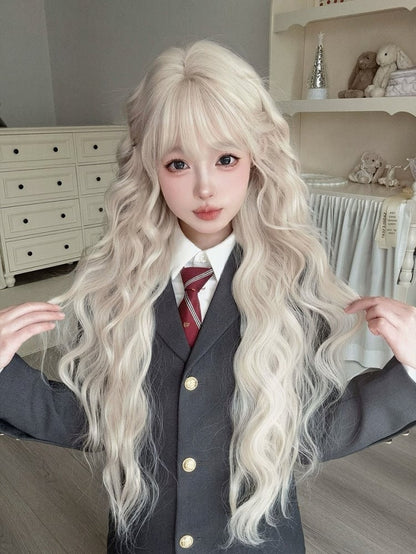 Blonde 87cm Wavy Wig with Air Bangs - Alice Garden