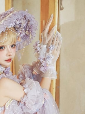 Purple Tulle Flowers Gloves Beads and Decorated