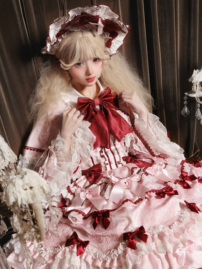 Bow Pink Red Bonnet Lolita with Accents