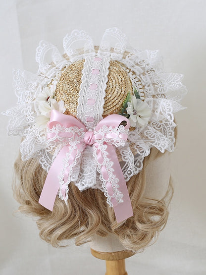 Straw Options 8 - With Flower Lace Bowknot Decorated Lolita Color Country Mini Hat