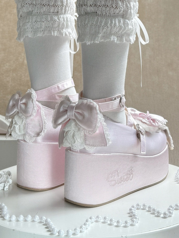 with Janes Teddy in Mary Plush Ears Satin Platform Pink
