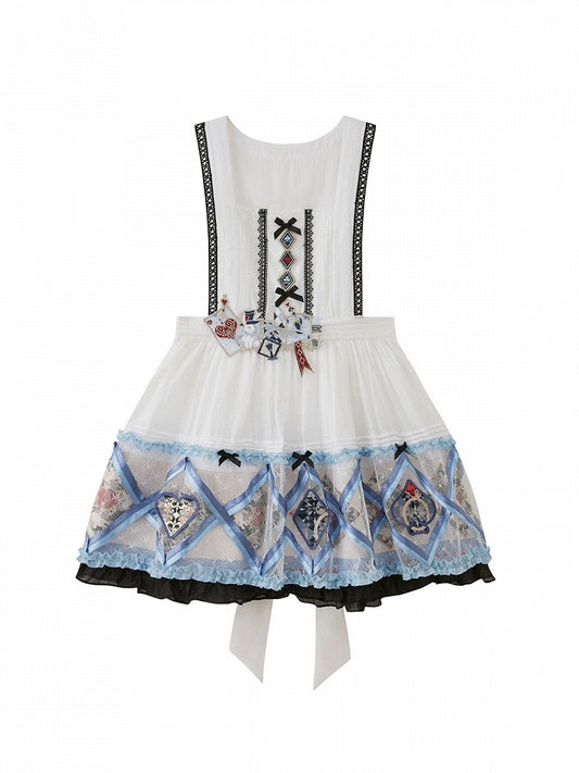 White Intricate Embroidery Overlay Apron with Ruffle Trim - Zao Jing Ji