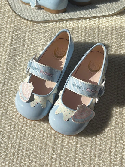 Blue Sweet Cake Detail & Birthday Letter Embroidery Flats - Fairy Godmother