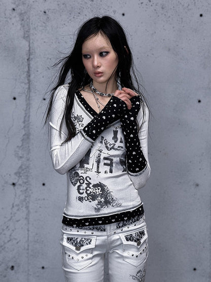 Pocket Top Pattern Punk Heart Rock Patch White with