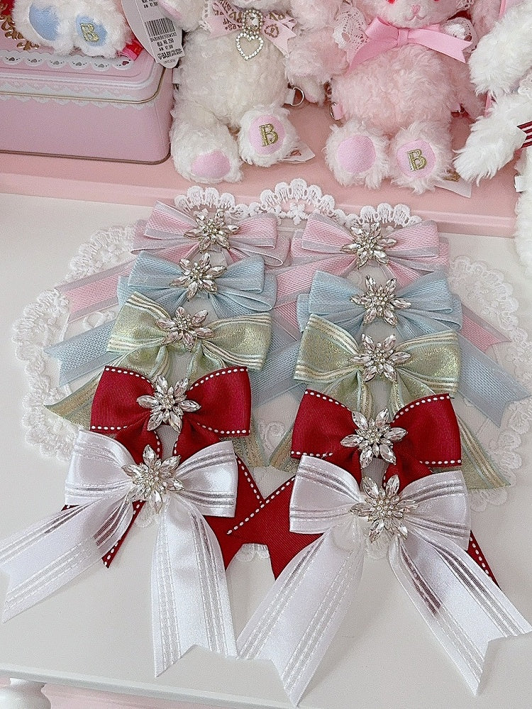 Rhinestone Hairclip Color Options 5 Bowknot Decorated Snow