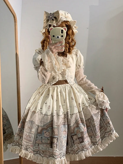 Beige Sweet Teddy Lolita Dress Fake Two-pieces Design